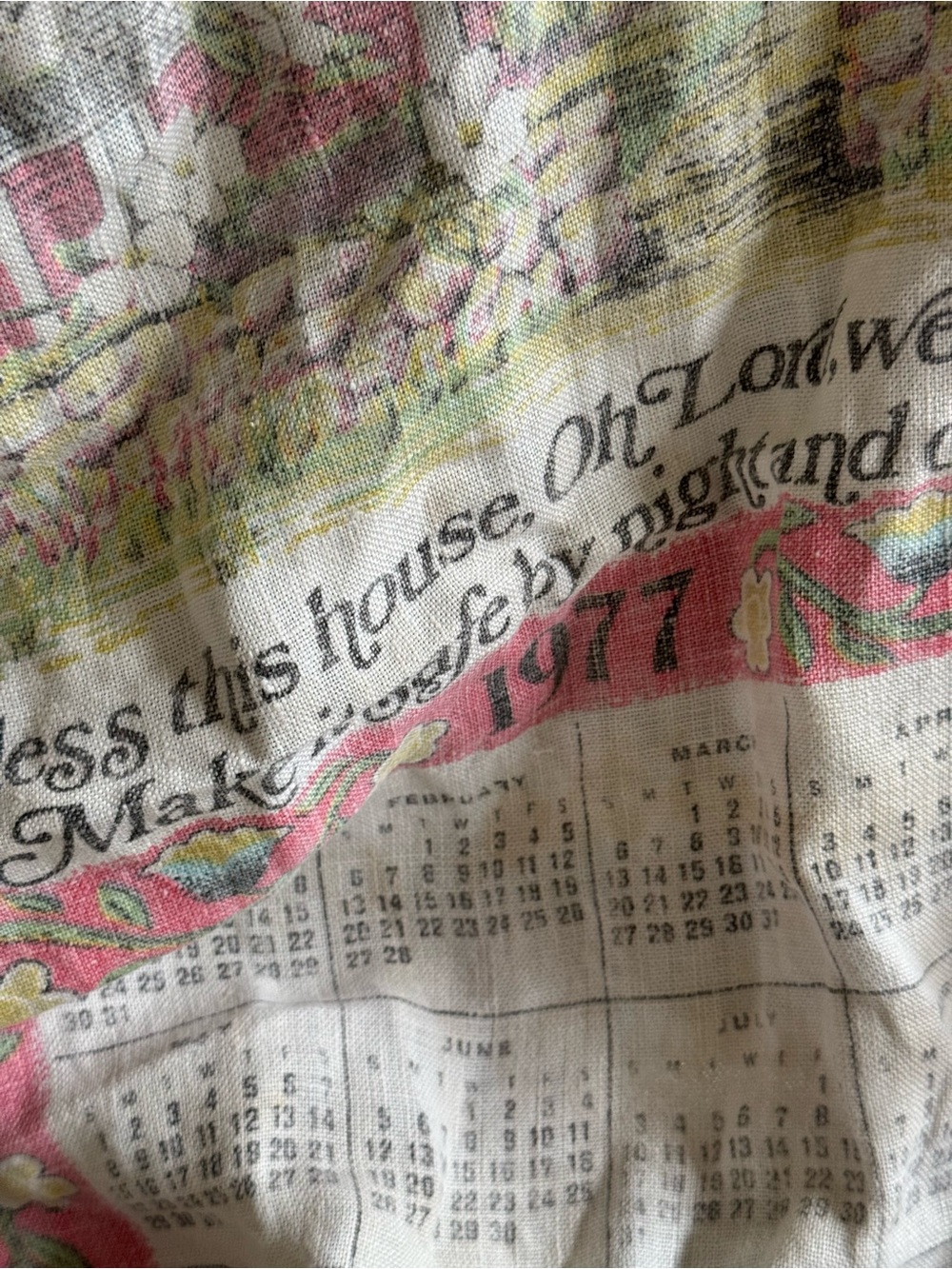 Vintage Pink and Green Floral Calendar Tea Towel - Picture 2 of 7
